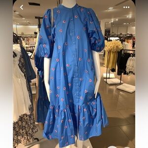 NEW Zara Blue Embroidered Dress